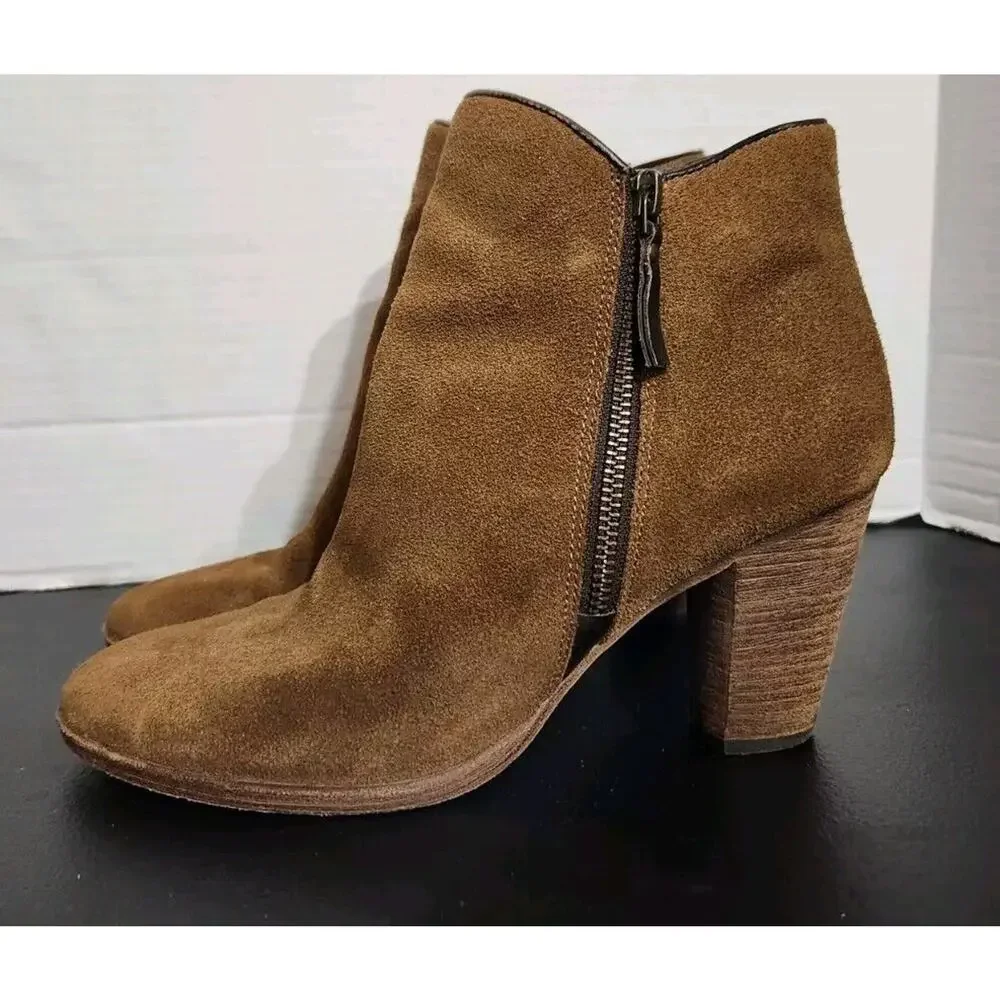 Cole Haan Hayes Bootie Java‎ Brown Suede Stacked Booties Womens Size 8 B